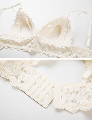 MOMANDA Sujetador Lactancia Encaje Sin Aros con Relleno para Mujer Marfil 85A