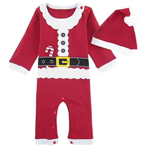 MOMBEBE COSLAND Mono Bebé Niño Manga Larga Disfraz Pápa Noel Gorro (Papá Noel 2, 6-9 Meses)