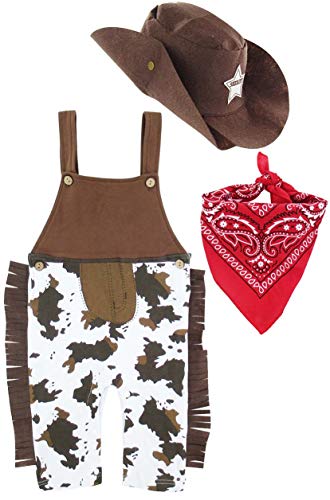 MOMBEBE COSLAND Mono Vaquero Bebé Niño Tirantes Algodón (Cowboy, 12-18 Meses)