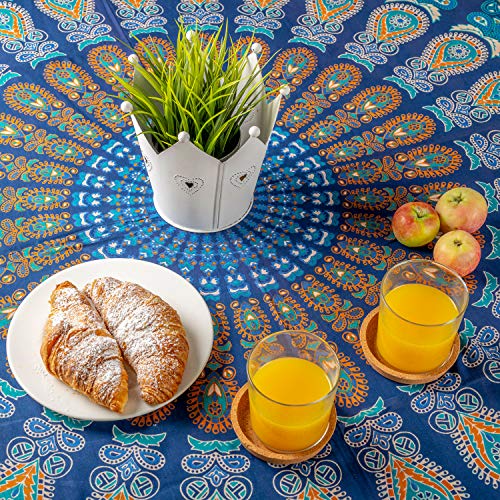 MOMOMUS Tapiz de Mandala - Hecho a Mano con Algodón 100% y Tintes Vegetales Naturales - Adornos de Arte para Pared de Hogar, Pareo/Toalla de Playa Grande, Sofá - Elegante y Bohemio - 210x230cm Aprox