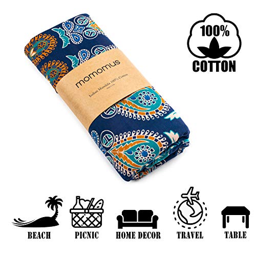 MOMOMUS Tapiz de Mandala - Hecho a Mano con Algodón 100% y Tintes Vegetales Naturales - Adornos de Arte para Pared de Hogar, Pareo/Toalla de Playa Grande, Sofá - Elegante y Bohemio - 210x230cm Aprox