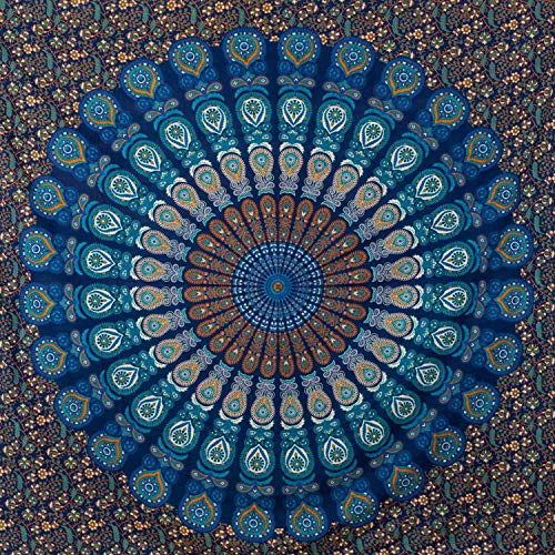 MOMOMUS Tapiz de Mandala - Hecho a Mano con Algodón 100% y Tintes Vegetales Naturales - Adornos de Arte para Pared de Hogar, Pareo/Toalla de Playa Grande, Sofá - Elegante y Bohemio - 210x230cm Aprox