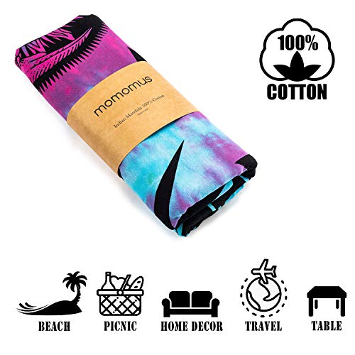 MOMOMUS Tapiz de Pared de Mandala - Hecho a Mano, de Algodón y Tintes Vegetales - Multicolor, de Inspiración Simétrica, Pareo/Toalla de Playa Grande - Elegante y Bohemio - 210x230cm Aprox.
