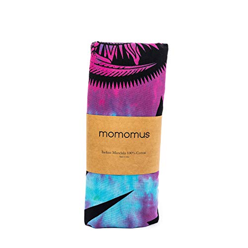 MOMOMUS Tapiz de Pared de Mandala - Hecho a Mano, de Algodón y Tintes Vegetales - Multicolor, de Inspiración Simétrica, Pareo/Toalla de Playa Grande - Elegante y Bohemio - 210x230cm Aprox.