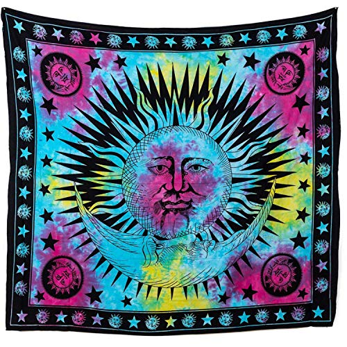 MOMOMUS Tapiz de Pared de Mandala - Hecho a Mano, de Algodón y Tintes Vegetales - Multicolor, de Inspiración Simétrica, Pareo/Toalla de Playa Grande - Elegante y Bohemio - 210x230cm Aprox.