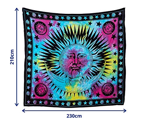 MOMOMUS Tapiz de Pared de Mandala - Hecho a Mano, de Algodón y Tintes Vegetales - Multicolor, de Inspiración Simétrica, Pareo/Toalla de Playa Grande - Elegante y Bohemio - 210x230cm Aprox.