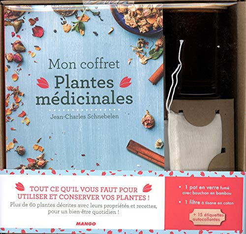 Mon coffret Plantes médicinales : Avec 1 pot en verre fumé : bouchon en bambou et 1 filtre à tisane en coton + 15 étiquettes autocollantes (Hors collection bien-être)