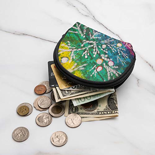 Monedero de tela Oxford con forma de concha y cremallera para tarjetas de crédito, diseño de árbol Brahui enebro, con diseño de hojas en el mundo
