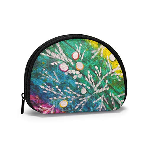 Monedero de tela Oxford con forma de concha y cremallera para tarjetas de crédito, diseño de árbol Brahui enebro, con diseño de hojas en el mundo