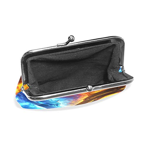 Monedero Monedero Lobo de Fuego y Animal de Hielo Monedero Retro Monedero con Hebilla de Bloqueo Monedero Tarjetero para Mujeres y niñas