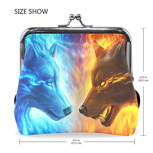 Monedero Monedero Lobo de Fuego y Animal de Hielo Monedero Retro Monedero con Hebilla de Bloqueo Monedero Tarjetero para Mujeres y niñas