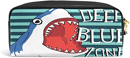 Monedero Tiburón Peligroso con Barbilla Estuche para lápices Cuero de PU Papelería para Estudiantes Estuche para lápices Estuche para Almacenamiento Maquillaje cosmético