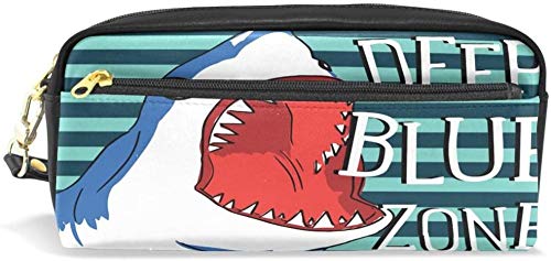 Monedero Tiburón Peligroso con Barbilla Estuche para lápices Cuero de PU Papelería para Estudiantes Estuche para lápices Estuche para Almacenamiento Maquillaje cosmético