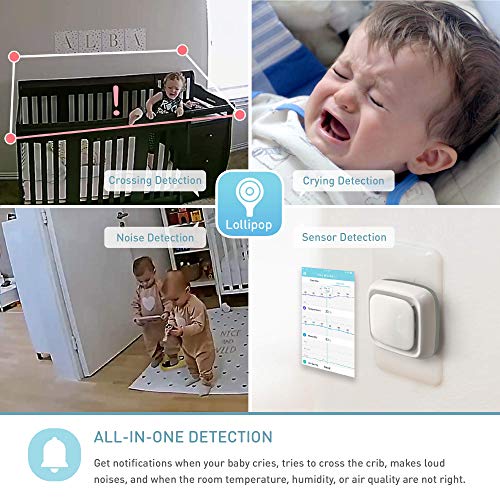 Monitor para bebés Lollipop con detección de llanto real (turquesa) - Cámara inteligente para bebés con WiFi - Cámara con video y audio HD - Seguimiento del sueño