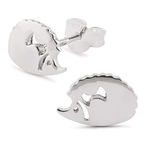 Monkimau - Pendientes de erizo para niña de plata de ley 925 pulida