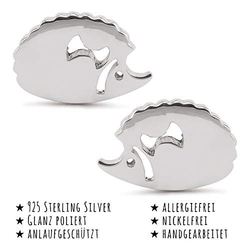 Monkimau - Pendientes de erizo para niña de plata de ley 925 pulida