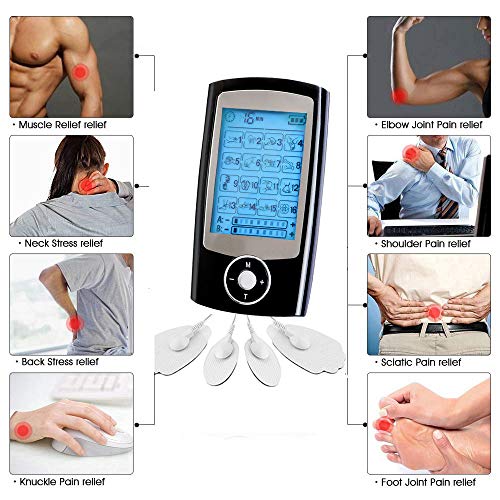 Monlida Electroestimulador Masaje EMS y TENS, 16 Modos 2 Canales, Masajeador de Pulso Electrónico