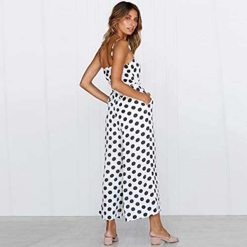 Mono de Mujer Punto de Verano Impreso Correa de Espagueti Sin Mangas Casual Mono de Pierna Ancha Mamelucos Blanco XXL