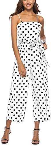 Mono de Mujer Punto de Verano Impreso Correa de Espagueti Sin Mangas Casual Mono de Pierna Ancha Mamelucos Blanco XXL