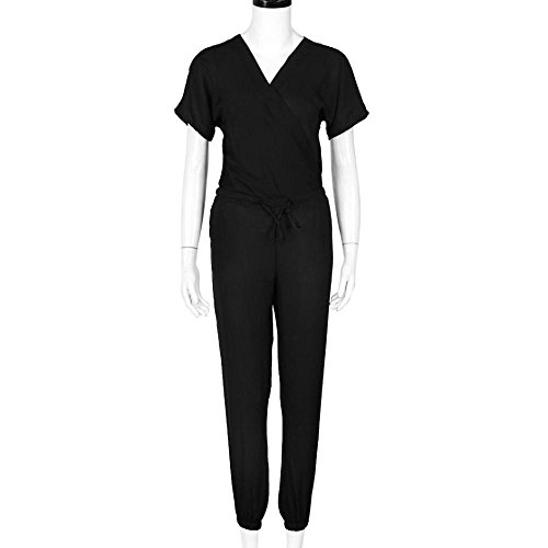 Mono Largo Mujer,Venmo Pantalones Mujer,Monos de Vestir Mujer,Trajes de Fiesta,Gasa Bodycon Monos de Manga Corta de Fiesta Mujer Verano,Casual Pantalones Largo (Negro, XL)