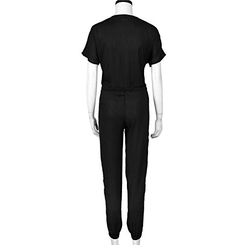 Mono Largo Mujer,Venmo Pantalones Mujer,Monos de Vestir Mujer,Trajes de Fiesta,Gasa Bodycon Monos de Manga Corta de Fiesta Mujer Verano,Casual Pantalones Largo (Negro, XL)