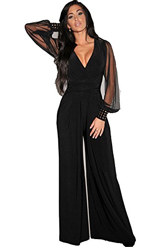 Mono Mujer Largo - Jumpsuit Elegante para Ceremonia y Eventos, Novia o Dama de Honor - para Fiesta Discoteca Moda Baile (S, Negro)
