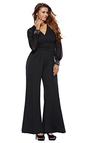 Mono Mujer Largo - Jumpsuit Elegante para Ceremonia y Eventos, Novia o Dama de Honor - para Fiesta Discoteca Moda Baile (S, Negro)