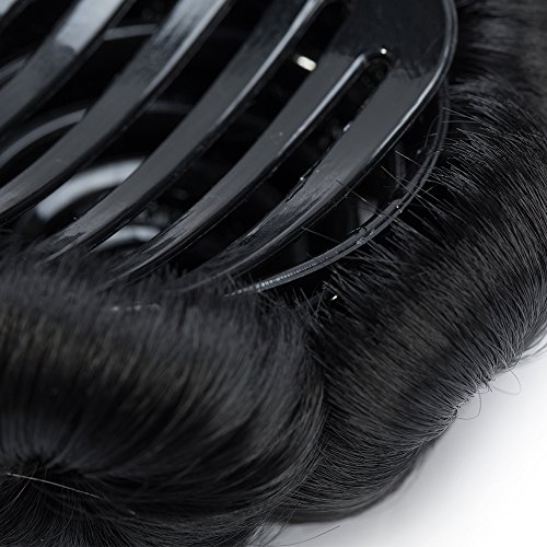 Moño Postizo Rizado Fijación con Pinza Pelo Sintético Se Ve Natural Coleteros Recogido Peinado Alto Extensiones de Cabello Clip Pelucas para Mujer (65g,Negro)