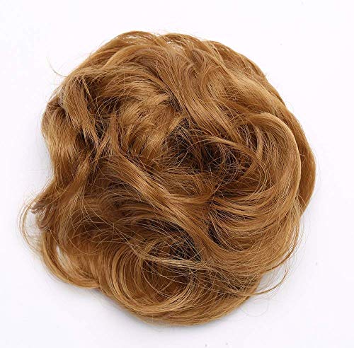 Moño Postizo Voluminoso Rizado con Goma Pelo Sintético Se Ve Natural Extensiones de Cabello Coletero Recogido Peinado Alto para Mujer Ondulado Coleta Postiza (40g,Marrón Dorado)