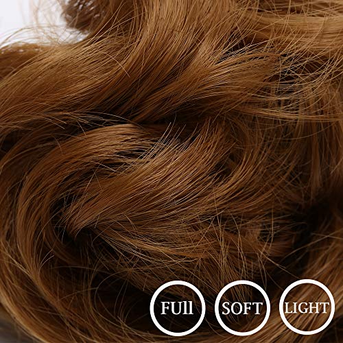 Moño Postizo Voluminoso Rizado con Goma Pelo Sintético Se Ve Natural Extensiones de Cabello Coletero Recogido Peinado Alto para Mujer Ondulado Coleta Postiza (40g,Marrón Dorado)
