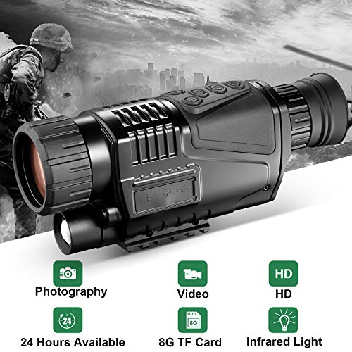 Monocular infrarrojo de visión nocturna en HD de 8x40 con cámara digital; reproducción de video; salida USB; para caza y vida silvestre. Distancia de visión de 150 m en la oscuridad; tarjeta TF de 8G.