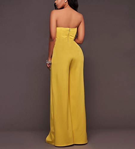 Monos De Vestir Mujer Fiesta Largos Verano Sin Mangas Ropa Dama Moderno Bandeau Hombros Descubiertos Talle Alto con Aberturas Mono Largo Jumpsuit Monos De Fiesta (Color : Amarillo, Size : M)