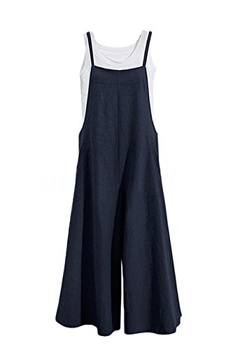 Monos Mujer Verano Peto Sin Mangas Monos de Harén Casuales Suelto Lino Algodón Palazzo Largo Pantalones Azul Oscuro 3XL