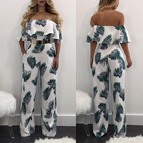 Monos MujerMujer Mono Jumpsuits Elegant Floral de Manga Corta Bodysuit Fiesta Verano Pantalones Largos Playa Clubwear Mameluco (Multicolor, L)