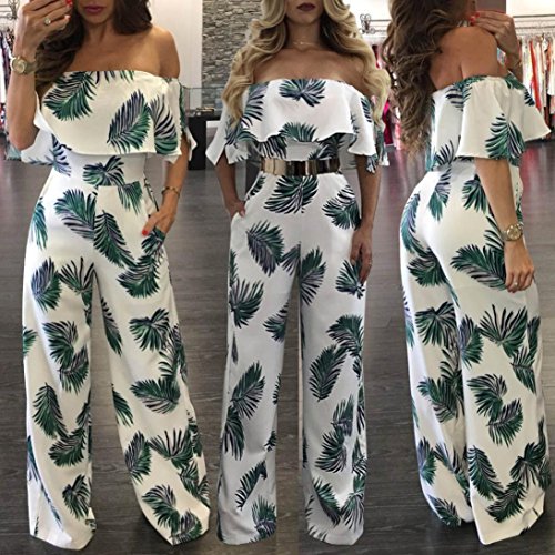 Monos MujerMujer Mono Jumpsuits Elegant Floral de Manga Corta Bodysuit Fiesta Verano Pantalones Largos Playa Clubwear Mameluco (Multicolor, L)