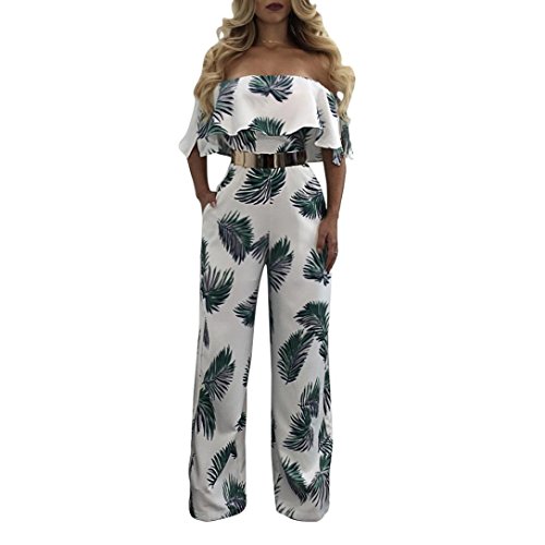 Monos MujerMujer Mono Jumpsuits Elegant Floral de Manga Corta Bodysuit Fiesta Verano Pantalones Largos Playa Clubwear Mameluco (Multicolor, L)
