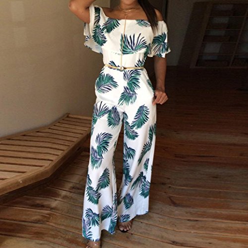 Monos MujerMujer Mono Jumpsuits Elegant Floral de Manga Corta Bodysuit Fiesta Verano Pantalones Largos Playa Clubwear Mameluco (Multicolor, L)