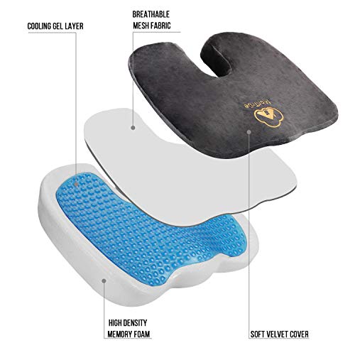 MonTrüe 404668 Cojin de Gel para Silla, Cojin Coxis, Cojín Ergonómico Silla, Cojin Silla Oficina, Cojin de Espuma con Memoria, Cojin Asiento Coche Gel, Gris