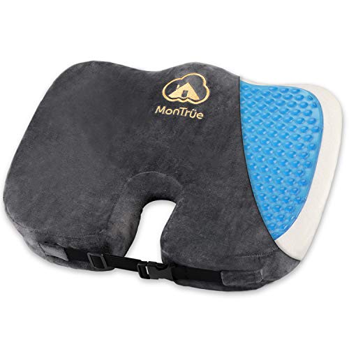 MonTrüe 404668 Cojin de Gel para Silla, Cojin Coxis, Cojín Ergonómico Silla, Cojin Silla Oficina, Cojin de Espuma con Memoria, Cojin Asiento Coche Gel, Gris
