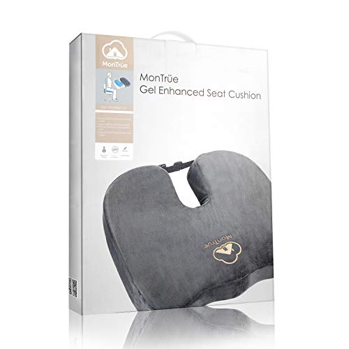 MonTrüe 404668 Cojin de Gel para Silla, Cojin Coxis, Cojín Ergonómico Silla, Cojin Silla Oficina, Cojin de Espuma con Memoria, Cojin Asiento Coche Gel, Gris