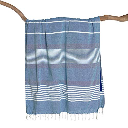 Montse Interiors Toalla Pareo Playa Rayas Azules Reversible Tejida (California Azul)