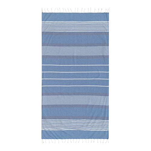 Montse Interiors Toalla Pareo Playa Rayas Azules Reversible Tejida (California Azul)