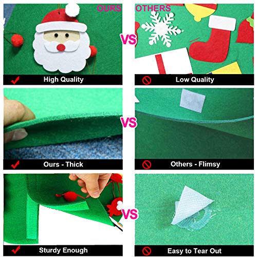 Monuary Árbol de Navidad del Fieltro DIY Fijó con 18pcs Ornamentos Desmontables, Árboles de Navidad Extraíble en 3D con 1 Piezas Banner de Navidad, Decoraciones de Navidad Árboles para Niños
