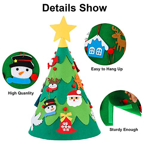 Monuary Árbol de Navidad del Fieltro DIY Fijó con 18pcs Ornamentos Desmontables, Árboles de Navidad Extraíble en 3D con 1 Piezas Banner de Navidad, Decoraciones de Navidad Árboles para Niños