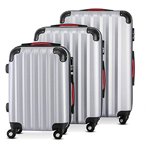 Monzana Juego de 3 maletas rigidas Gris conjunto equipaje de 36L 68L 89L set de valijas para viajar ruedas giratorias