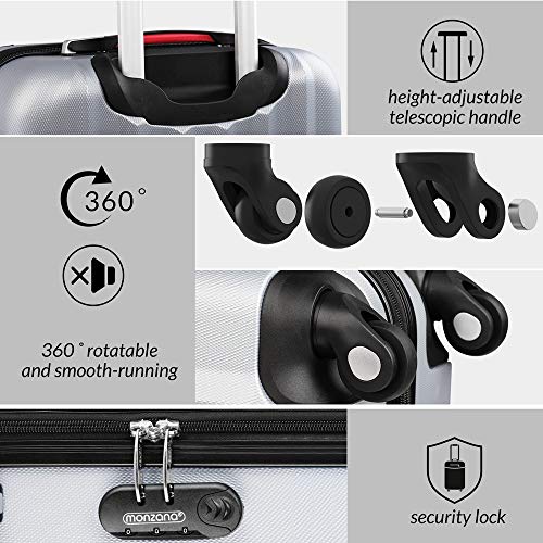 Monzana Juego de 3 maletas rigidas Gris conjunto equipaje de 36L 68L 89L set de valijas para viajar ruedas giratorias