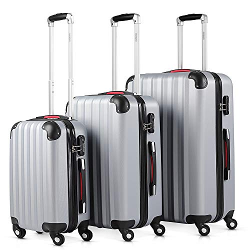 Monzana Juego de 3 maletas rigidas Gris conjunto equipaje de 36L 68L 89L set de valijas para viajar ruedas giratorias