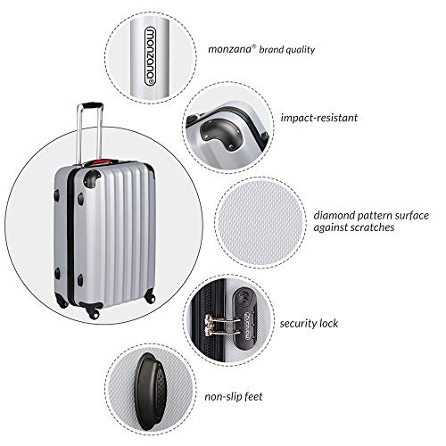 Monzana Juego de 3 maletas rigidas Gris conjunto equipaje de 36L 68L 89L set de valijas para viajar ruedas giratorias