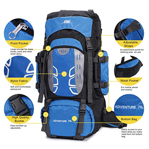 Mooedcoe 75L Mochila Senderismo Tactica Mochila Hombre Impermeable de Trekking Viaje Montaña Acampada Escalada (Azul)
