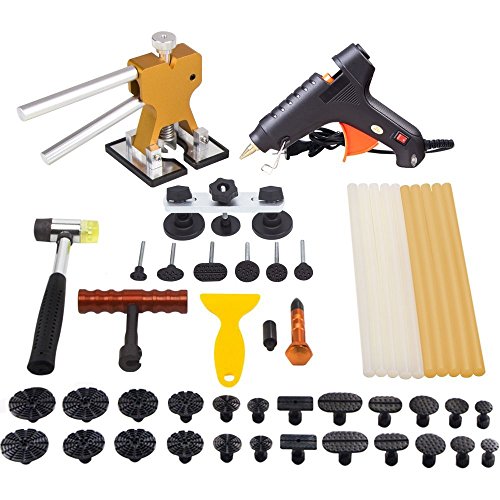 Mookis - Kit de herramientas para eliminar abolladuras del automóvil, 41 piezas, con pistola de pegamento termofusible, tirador de puente, martillo de goma y elevador de abolladuras, etc.